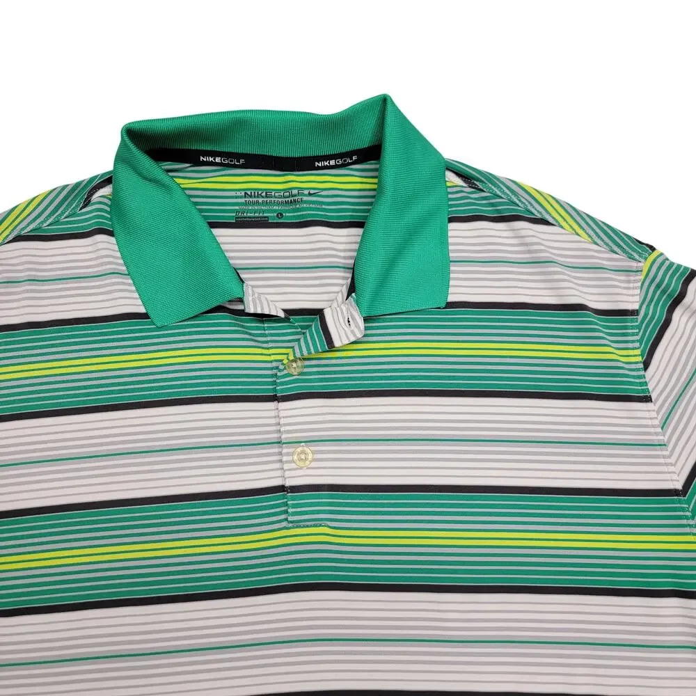 Nike Golf Tour Performance Dri-Fit Polo Shirt Mens Large L Green Striped